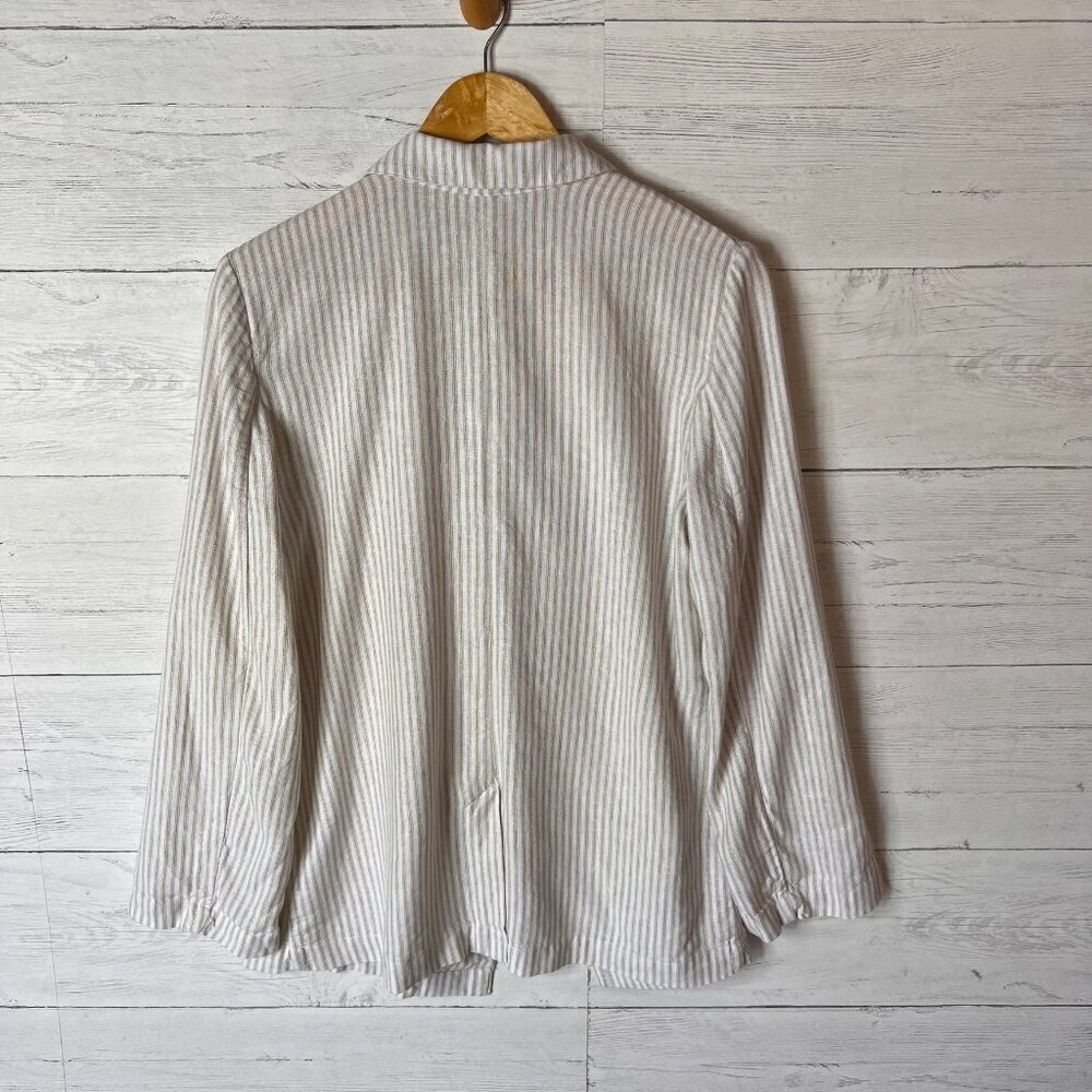 Caslon Blazer Womens SZ Small Tan & White Striped Open Front Linen Blend Coastal - Picture 13 of 16